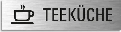 Produktbild von Türschild Teeküche Hinweisschild mit Piktogramm Aluminium Edelstahloptik 160x40 mm selbstklebend