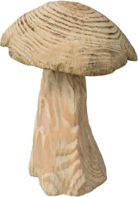A wooden mushroom decoration.