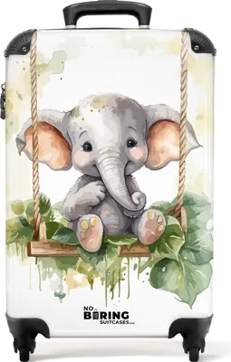 Produktbild von NoBoringSuitcases.com Handgepäck Koffer 55x40x20 cm, Kinderkoffer Tiere: Elefant auf Schaukel, 36L