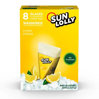 Immagine prodotto di Ghiaccio ad acqua Sun Lolly per autocongelamento al gusto di limone 8 pezzi