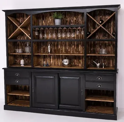 Zdjęcie produktu dla Casa Padrino szafka barowa w stylu rustykalnym czarna / ciemnobrązowa 240 x 50 x wys. 210 cm - Szafka na wino z litego drewna w stylu rustykalnym - Meble barowe w stylu rustykalnym