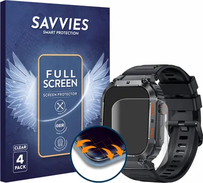 Produktbild von 4x Savvies Fullscreen Schutzfolie für bedee Smartwatch 1.96" Displayschutz Folie Fullcover Klar Transparent