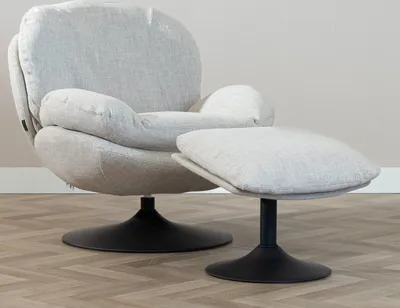 Produktbild von Bronx71 Sessel mit Hocker Isobel Leinen drehbar taupe