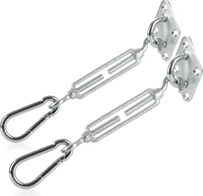 Produktbild von com-four® 6-teiliges Sonnenschutz / Sonnensegel Befestigungs-Set - Montage Zubehör mit Wandhalterung, Karabiner und Spannschraube - verzinkt