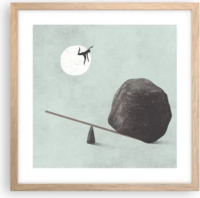 Produktbild von Gerahmtes Poster - Rahmen in heller Eiche - Stein Hebel Physik - 40x40 cm - Wand Bild - Wanddeko - Wandbilder - Kunstposter - Wandposter - Bilderrahmen - Bilder - Kunstdruck - P2NAC40x40-4755