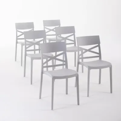 A group of light gray chairs arranged in a semi-circle on a white background.