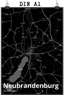 Produktbild von Mr. & Mrs. Panda Bild Neubrandenburg DIN A1 - Geschenk, drucke, Poster, kunstdruck, Stadt Dorf Karte Landkarte Map Stadtplan, wanddeko, Plakat