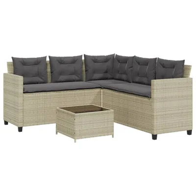 Produktbild von Möbel Gartensofa in L-Form mit Tisch und Kissen Hellgrau Poly Rattan - Sitzgruppe 369044