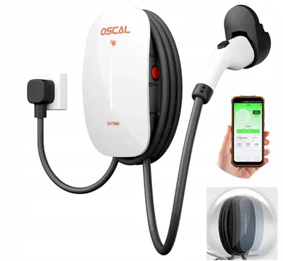Obrázek produktu pro Oscal EV7000, 7 kW, inteligentní nabíjecí stanice pro elektromobily – Kompaktní nabíječka, 32A, ovládání přes aplikaci, stupeň krytí IP65, UL94-V0, univerzální kompatibilita