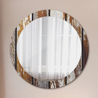 Produktbild von Ø80cm Spiegel - Glasrahmen mit Aufdruck - Wandspiegel Schlafzimmer - vintage dunkel Holz