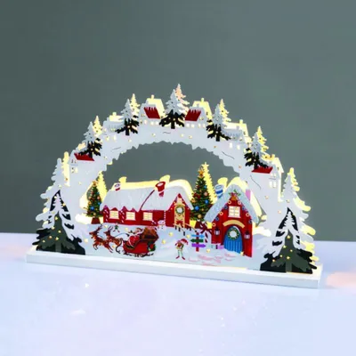 Immagine prodotto di ACA Villaggio natalizio illuminato in legno, 15 LED bianco caldo, alimentato a batterie (2xAA), 30x5x19 cm, IP20, X05151131