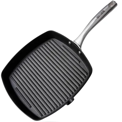 Image de Poêle de grill en fonte émaillée, 28 cm, avec revêtement antiadhésif naturel