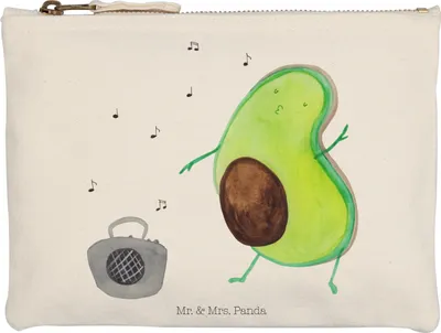 Produktbild von Mr. & Mrs. Panda Mäppchen Avocado Tanzen Größe M - Weiß - Geschenk, kosmetiktäschchen, Fröhlich, Kulturbeutel, Gesund, Singen, Federtasche, Party, Pouch, Kulturtasche