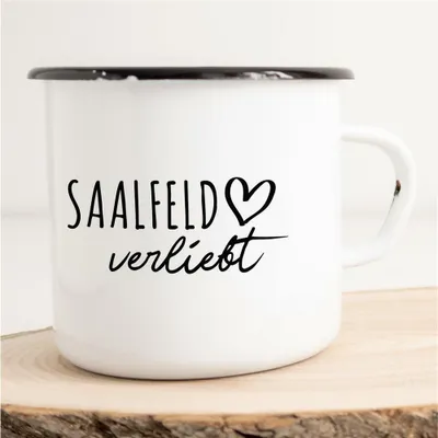 Produktbild von Huuraa Emaille Tasse Saalfeld/Saale  Geschenk Kaffeebecher Vintage 300ml Saalfeld/Saale  Präsent