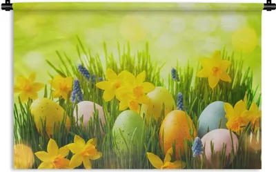 Produktbild von MuchoWow® Wandteppich Wandbehang Ostereier - Frühling - Narzisse 60x40 cm Tapisserie Dekoration Wandtuch - Wanddekorationen