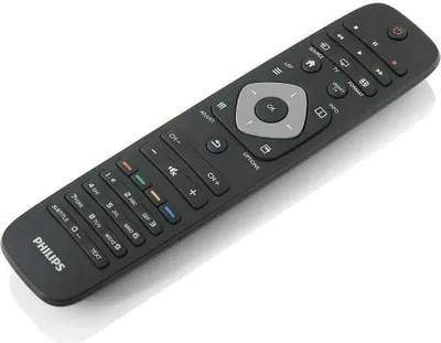 A black Philips remote control is shown on a white background.