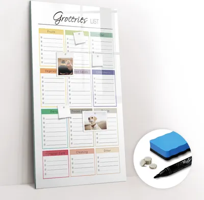 Produktbild von Magnetpinnwand Memoboard - Zubehörsatz - Schwarzer Marker + Schwamm + Magnete - 60 x 120 cm - Einkaufsliste