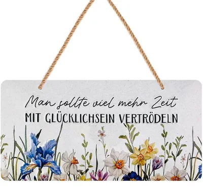 Produktbild von Retro Blechschilder vintage Metallschilder mit Sprüchen als Wanddeko für Küche und Garten - Shabby Chic Deko inkl. Jutekordel 16x32cm