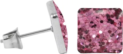 Produktbild von Chirurgenstahl Ohrstecker Glitterline Quadrat Farbe - Pink Größe - 9 mm