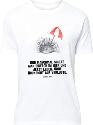 Produktbild von Mr. & Mrs. Panda Größe L T-Shirt Seeigel - Weiß - Geschenk, Shirt, Meer, Leben, Tshirt, Achtsamkeit, mit Spruch, Hier und Jetzt, Selbstliebe, Lebe