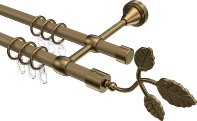 Produktbild von Interdeco Gardinenstange / Vorhangstange Gold matt / Messing Antik, Typ Primus Alessia (Blatt), 16 mm Ø 2-läufig, 240 cm