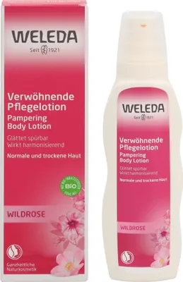 Produktbild von Weleda Lait Corps satiné Rose Musquée, Lotion, Frauen, Elastizität, Feuchtigkeitsspendend, Nährend, Glättend, Weichmachend, trockene Haut, normale Haut, 200 ml, Hagebuttenöl
