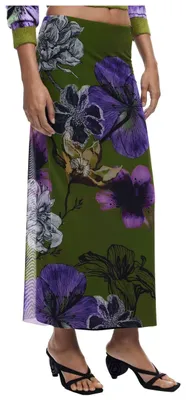 Produktbild von Grüner langer Damenrock mit Tüllblumen & Kontrastdetails