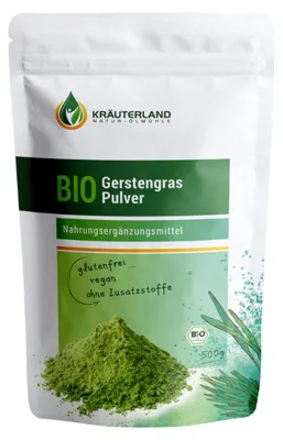Produktbild von Kräuterland Gerstengras Pulver 500g aus biologischem Anbau reines Gerstengraspulver