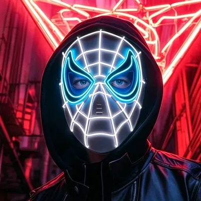 LED-Halloween-Maske, Spider-Design, leuchtend, weiß, für Erwachsene