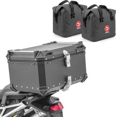 Obrázok produktu pre Sada 65 litrových hliníkových vrchných kufrov na motorku + 2x vnútorné vrecká # XB65 Aluminium s