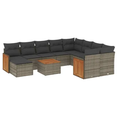 Produktbild von vidaXL 11-tlg. Garten-Sofagarnitur mit Kissen Grau Poly Rattan