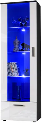 Obrázek produktu pro Extreme Furniture T40 Vitrína | Stojící Vitrína Do Obývacího Pokoje Se 3 Skleněnými Policemi A 2 Dveřmi Černé Tělo A Bílé Fronty