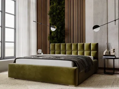 Produktbild von GrainGold Polsterbett Hugo 180x200 cm - Bett 180x200, Polsterbett mit Bettkasten - Doppelbett mit Lattenrost - Grün (Amor Velvet 4326)