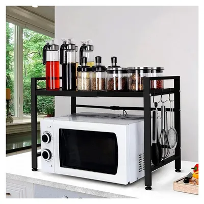 Produktbild von Mikrowellenregal, erweiterbarer Mikrowellenständer, Gewürzregal, Küchenregal für Mikrowellen, stehend, Arbeitsplatte Küche (B-40-64 * 45 * 36.5cm/schwarz)