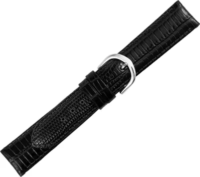Produktbild von Minott > Uhrenarmband schwarz Kalbsleder Tejuprägung > Ton in Ton Naht, Stegbreite:22mm, Schließe:Silbern