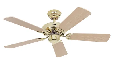 Produktbild von Deckenventilator mit Zugkette Classic Royal Messing poliert 103 Ahorn / Ahorn hell