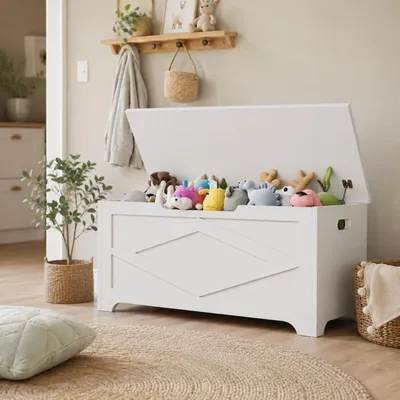 Produktbild von Landhaus-Sitztruhe mit Stauraum 100 cm Weiß