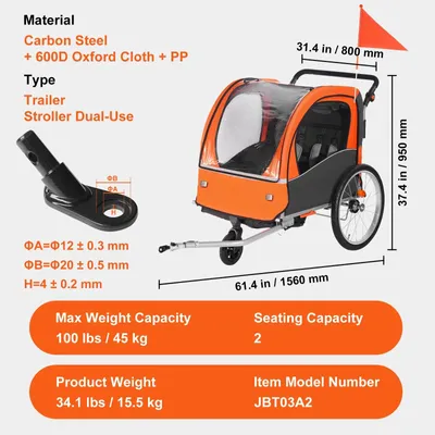 Produktbild von Fahrradanhänger - Fahrradkarren - für Kinder - 100 lbs Kinder-Fahrradanhänger mit zwei Sitzplätzen