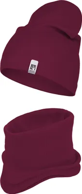 Immagine prodotto di Set cappello e sciarpa tubolare per bambini HEYO in cotone bordeaux 48-56 cm