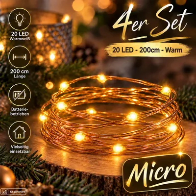 Produktbild von 4 Set LED Lichterkette Drahtlichterkette Weihnachten Batterie 20 LEDs 200cm