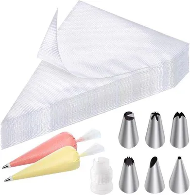 Produktbild von Famanu Spritzbeutel mit 6 Spritztüllen und Adapter - 25,5 x 15,5 cm