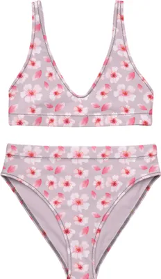 Produktbild von Mr. & Mrs. Panda Bikini Kirschlüten Meer Größe XXL - Weiß - Geschenk, Bademode, Blumen, Bikinioberteil, Muster, Zweiteiler, Bikinihose, Blütenmuster, High Waist, Blüten