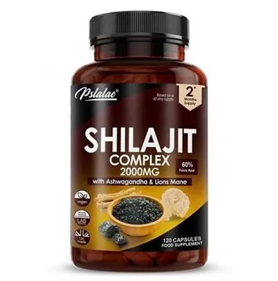 Produktbild von Shilajit Complex 2000mg (120 Kapseln) Nahrungsergänzungsmittel, Energie, Ausdauer, Gehirn, Gedächtnis, Stimmung, Immunsystem