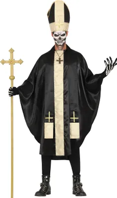 Immagine prodotto di Costume da Papa di Halloween Pontifex Maximus Sacerdote Oscuro Scheletro  Rituale Horror Messa Cerimonia Chiesa Tesoro Incubo, Taglia: 52 - 54 (L) Colore: Nero