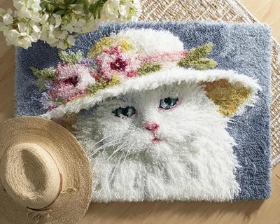 Imagen del producto de Kit para tejer alfombras: Gato con flores en la cabeza, 80x160 cm