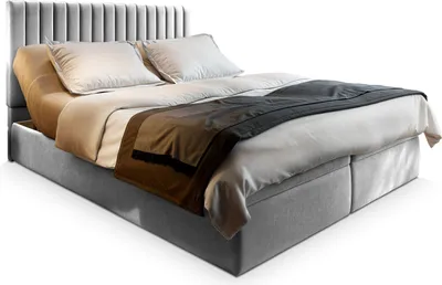 Produktbild von Masseno Boxspringbett MURLO 160x200 cm Komplett-Set mit Bonell Matratze und Topper, Polsterbett mit Bettkästen -Hellgrau, PAROS 05