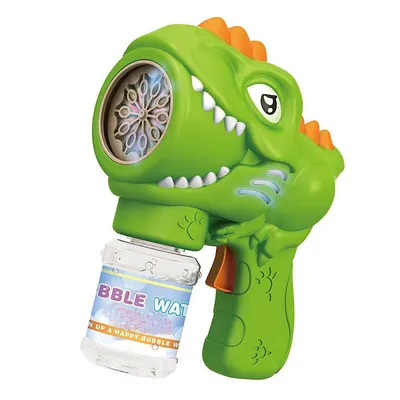 Imagen del producto de Máquina de burbujas para niños, juguete para exteriores, pistola de burbujas eléctrica con 10 agujeros, diseño de dinosaurio, juguete para niños, color verde