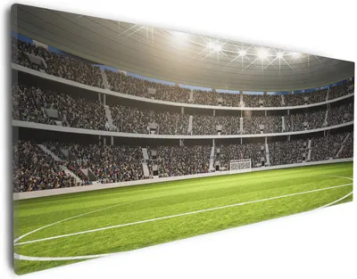 Produktbild von Wallario Premium Leinwandbild Fußballstadion Mittellinie in Größe 30 x 75 cm