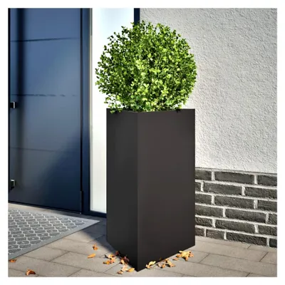 Produktbild von Pflanzkübel 2er Set Hochbeet Metall Blumenkasten Pflanzbeet Frühbeet Gartenbeet Pflanzkasten Gemüsebeet Blumenbeet für Terrasse Garten Schwarz Dreieckig 50x43x75 cm Stahl