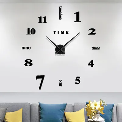 Framelose DIY-Spiegelwanduhr, 3D, Metall, 80-100 cm, Schwarz